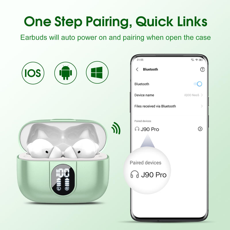 2 Sets Wireless Earbuds 2024 Bluetooth 5.3 Headphones HiFi Stereo, 40H Playtime in-Ear Earbud, Bluetooth Earbuds with LED Power Display, IP7 Waterproof Wireless Earphones Sport Headset Blue+Green
