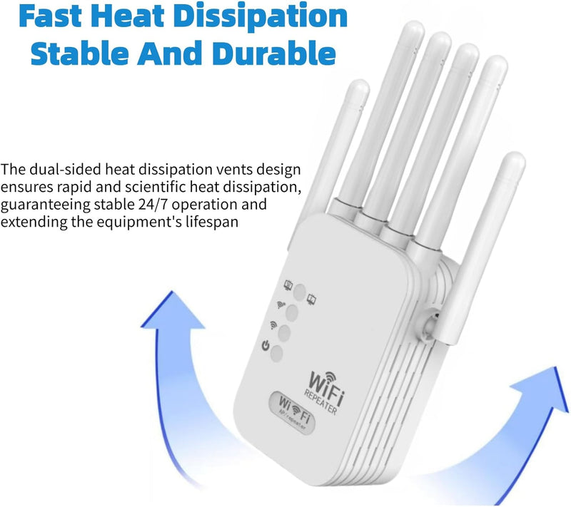 [AUSTRALIA] - WiFi Extender Signal Booster for Home - 2026 Upgraded (6 Directional Antennas) New Generation Internet Extender Wifi Booster Signal Range Amplifier, WiFi Repeater with Ethernet Port, for 99% of Device White (H) 