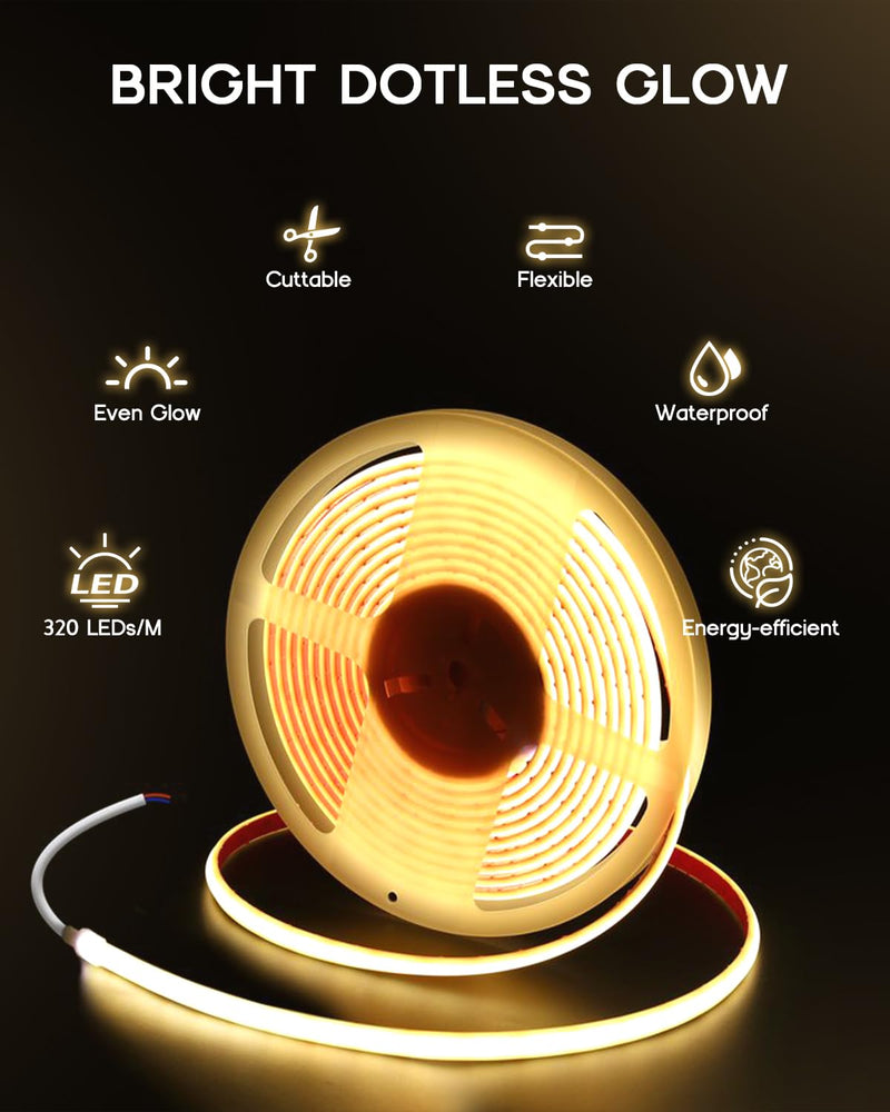 [AUSTRALIA] - COB LED Strip Lights Daylight White 6000K,12V 16.4ft IP67 Waterproof High CRI 95Ra+ Super Bright,Flexible Boat Lights for Fishing Night Outdoor Bathroom Swimming Pool(Power Supply Not Included) 