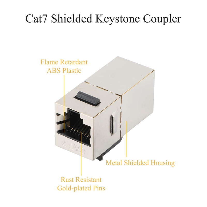 25-Pack Shielded RJ45 Keystone Coupler CAT.7 Female to Female | Gold-plated Contacts, Snap-in Keystone Mount, EMI/RFI Resistance, Tool-free Install, For Patch Panels & Wall Plates 25PCS