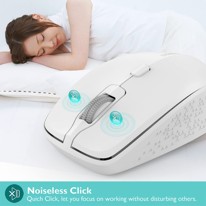 Wireless Mouse Dual Mode Bluetooth Mouse Wireless 2.4G Computer Mouse Optical Silent Mouse USB Receiver in The Mouse 3 Adjustable DPI Mice for MacBook Laptop Notebook PC Tablet (White) White