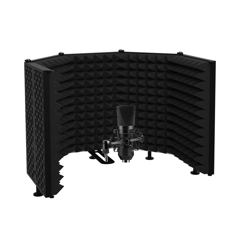 Microphone Isolation Shield – Foldable & Adjustable Soundproof Panel for Recording, Podcasting, Vocal Booth, Studio & Home Use (Five sides without stand) Five sides without stand
