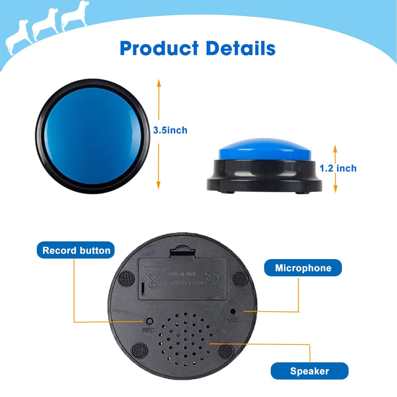 Voice Recording Button, Dog Buttons for Communication Pet Training Buzzer, 30 Second Record&Playback, Voice Recording Clicker for Cat, Puppy, Pet Trainin, Funny Gift for Study Office Home 4 Pcs