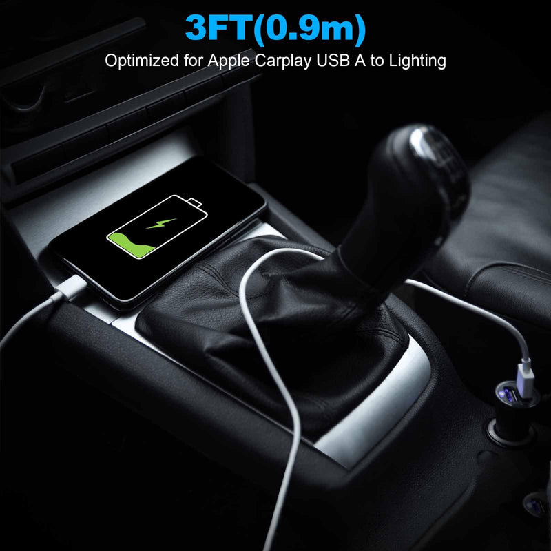 [AUSTRALIA] - Car Apple Carplay Cable，USB A to Lightning Cable Compatible with iPhone 14 13 12 11 Pro Max XR XS X Charger Cord，Car Charging Cable White 