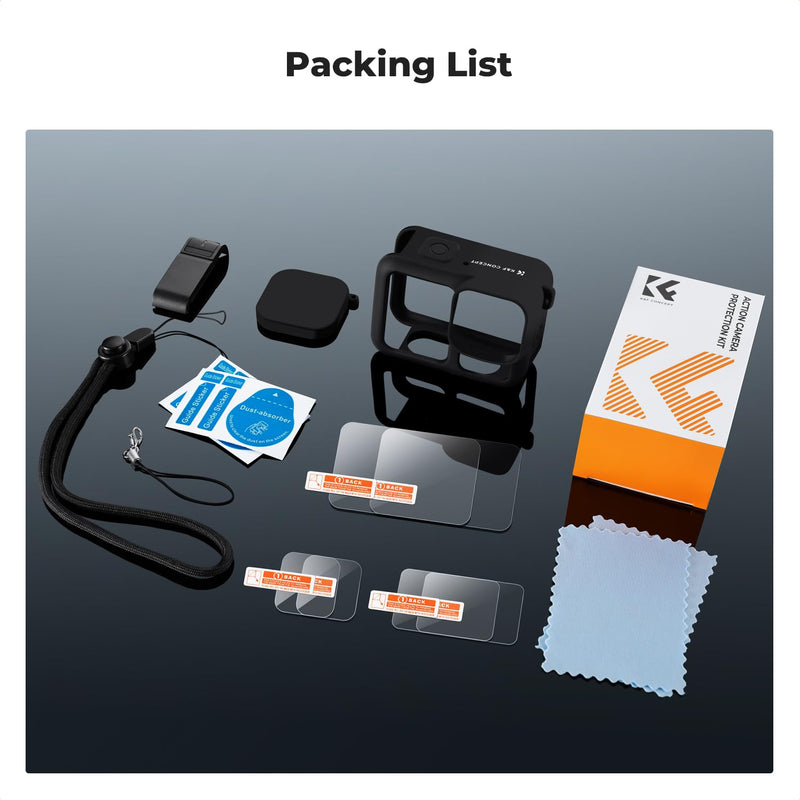 K&F CONCEPT Silicone Sleeve Protective Cover Compatible with GoPro Hero 13 Black, Battery Side Lid + Screen & Lens Protectors & Lens Caps & Lanyard Action Camera Accessories Kit