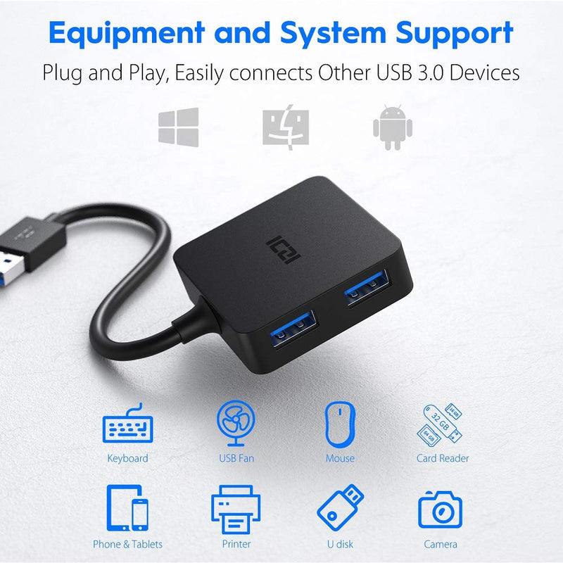 ICZI USB 3.0 Hub,USB Splitter with 4-Port USB 3.0 Data Hub Converter Adapter for MacBook, Mac Pro/Mini, iMac, Surface Pro, XPS, Notebook PC, USB Flash Drives and More (Black) USB HUB