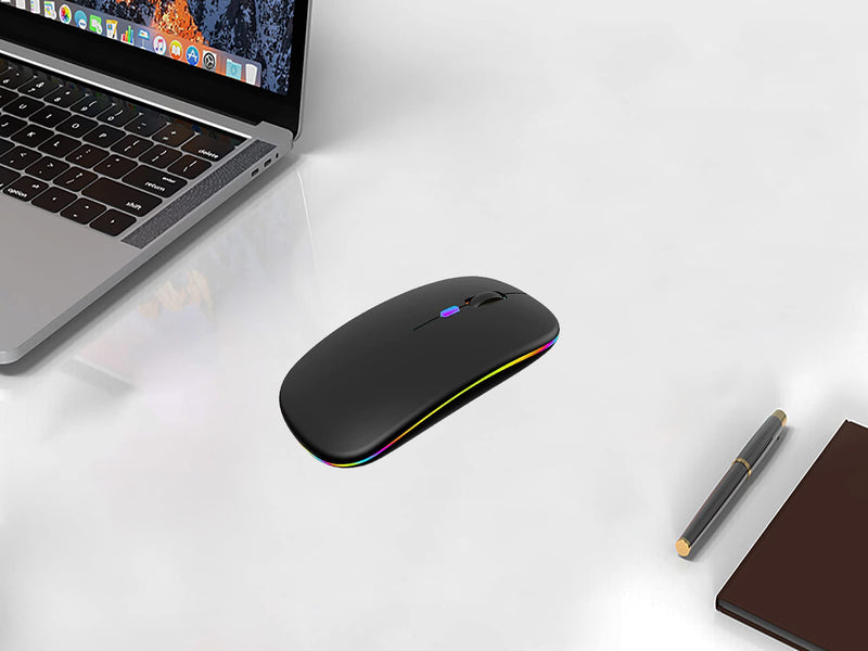 Wireless Bluetooth Mouse,LED Rechargeable Silent Slim Laptop Mouse,Portable(BT5.2/3.0 and USB 2.4G) Dual Mode Computer Mice,for Apple Laptop,ipad Tablet,Desktop,Mac,Phone. (Black Mouse) Black Wireless Bluetooth Mouse