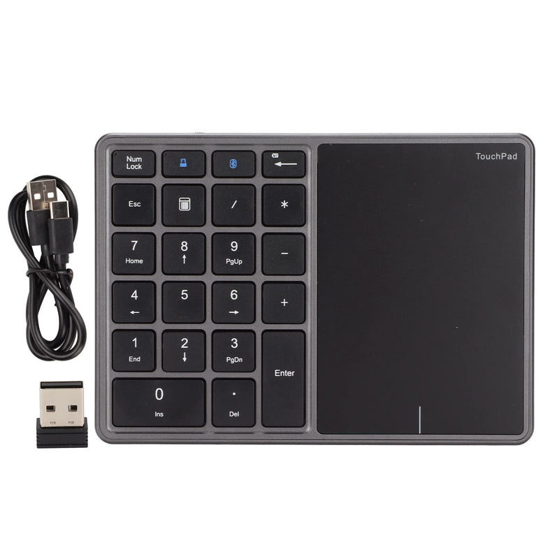 Number Pad Mouse Combo, 2 in 1 BT Number Pad Touchpad Mouse 22 Keys, Bt4.2 2.4G Type C Charging Keyboard 500Mah Battery Numeric Keypad for Office (Iron Gray)