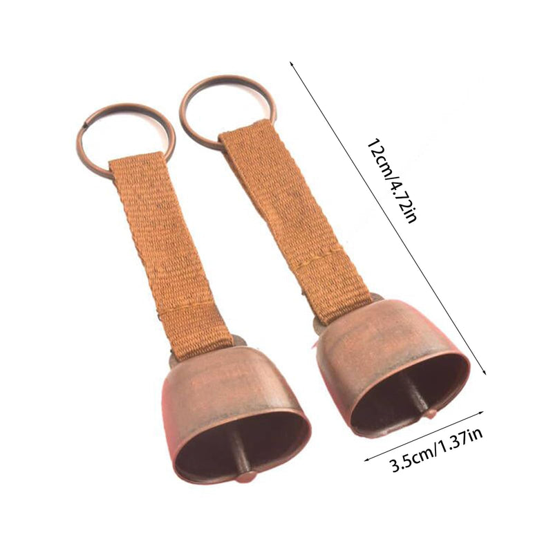 2 Pack Small Cow Bell for Dog Collar, Loud Bear Bells with Leather Button Strap, Cow Horse Sheep Grazing Copper Bells, Pet Brass Bells Tracker Noise Maker, Bronze Bell for Crafts Black