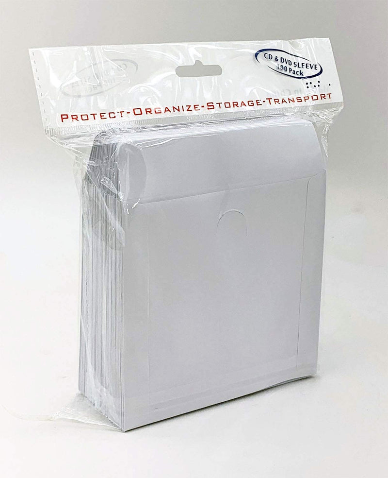 BestDuplicator White Cd/DVD Paper Media Sleeves Envelopes with Flap and Clear Window (Pack of 100) 100 Sleeves