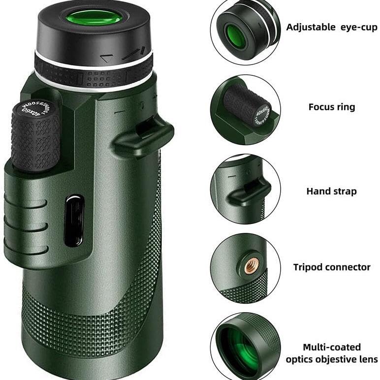 80x100 Monocular Telescope for Adults–High-Powered Green Lens Compact Monocular with Tripod & Smartphone Adapter for Bird Watching, Hunting, Hiking, Camping, Stargazing, Travel, and Outdoor Adventures
