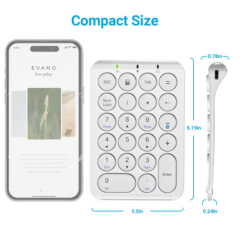 [AUSTRALIA] - iClever Number Pad, KP08 Bluetooth Number Pad, Ultra Slim and Lightweight, USB-C Charge, Number Pad for Laptop, iPad, Mac, iMac, Tablet, PC Desktop 