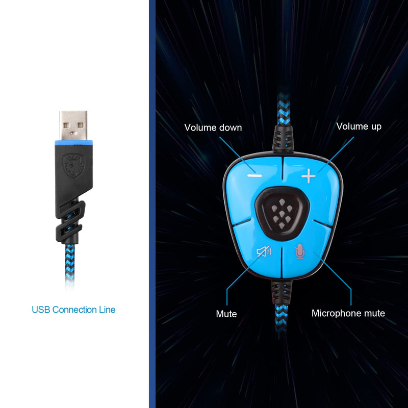 [AUSTRALIA] - SADES SA902 Stereo Gaming Headset 7.1 USB Surround Sound PC Headsets Over-Ear Gaming Headphones with Microphone LED Light Black Blue 