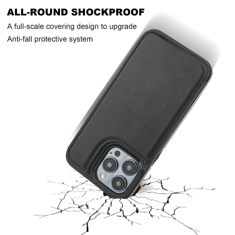Compatible with iPhone 15 Pro Max Wallet Case with Card Holder, PU Leather Kickstand Card Slots Case, Double Magnetic Clasp and Durable Shockproof Cover 6.7 Inch (Black) Black