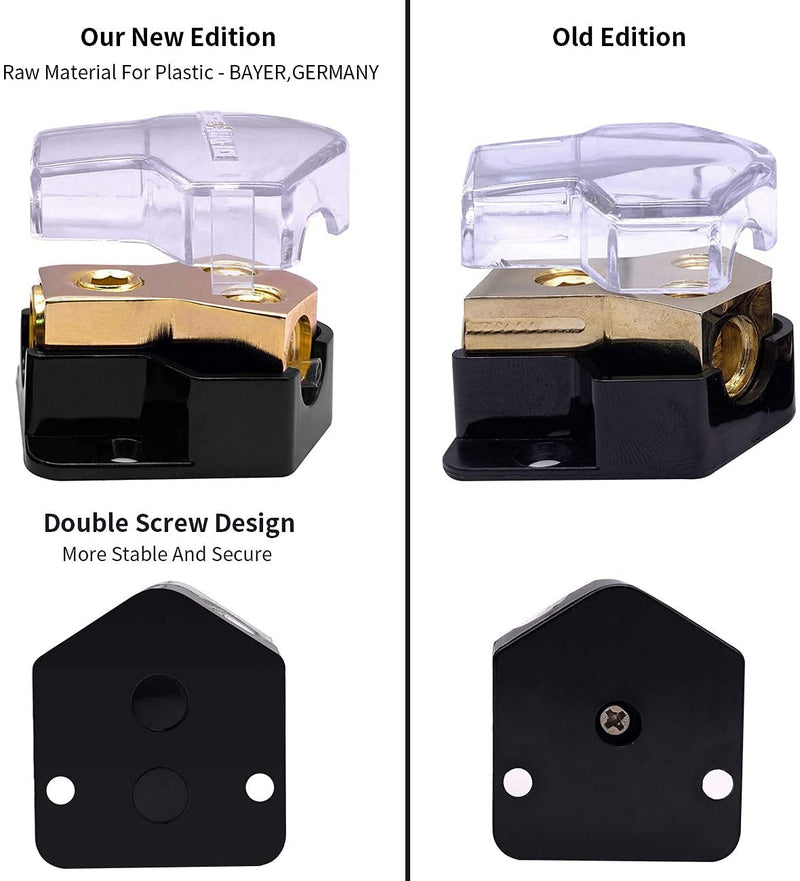 2PACK 0/2/4 Gauge in 4/8 Gauge Out 2 Way Amp Copper Power Distribution Block for Car Audio Splitter 2PACK