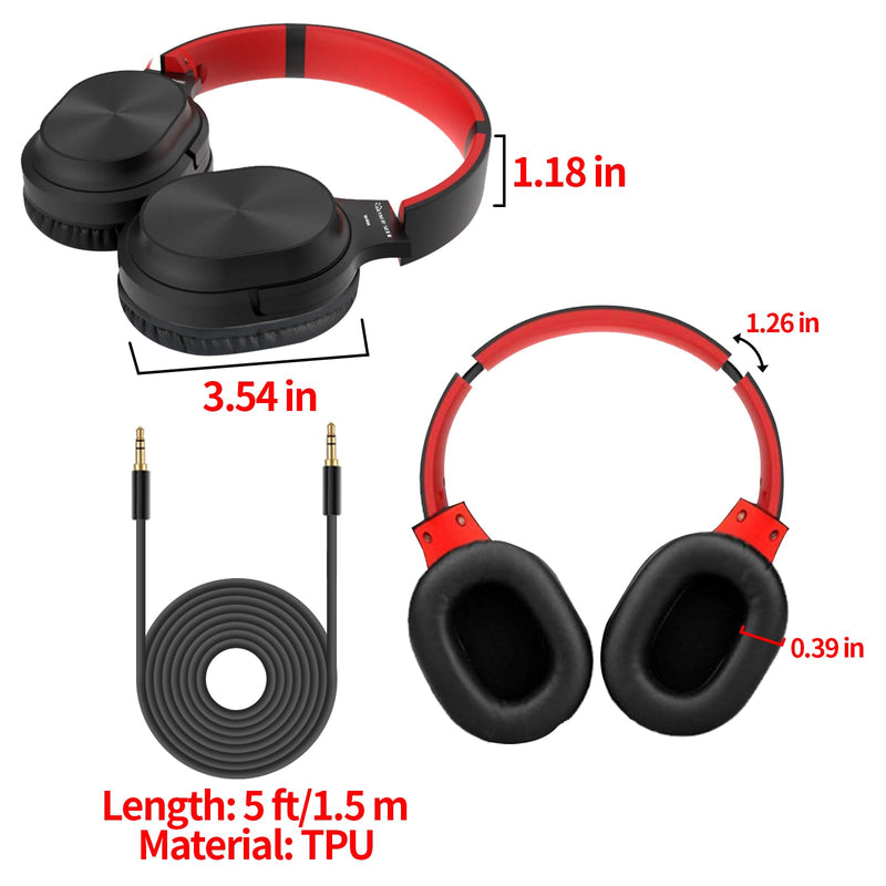 Studio Headphones with Microphone Over Ear Stereo Monitoring Closed Headphones for PC, Phone, Chatting, Music, DJ, Podcast (Classical Black-Red) Red-Black