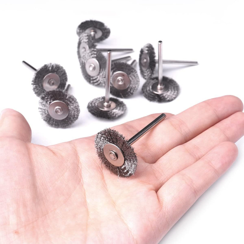ATOPLEE Wire Wheel Brush Set,50pcs 1 inch/25mm Mini Wire Wheel with 3mm Round Shank,Alloy Steel Crimped Wire Brush Wheel for Cleaning Rust,Paint, Stripping and Abrasive,for Drill Attachment 50