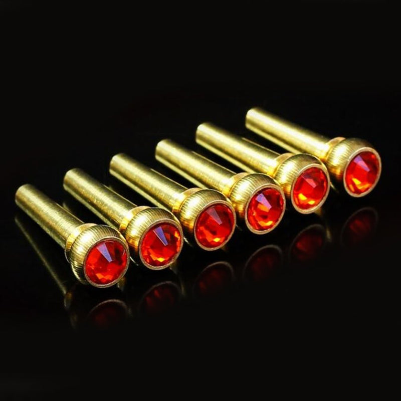 6Pcs Bridge Pin Copper Material Folk Acoustic Guitar Bridge Pin Peg Nail with Colorful Crystal Glass Dot Red