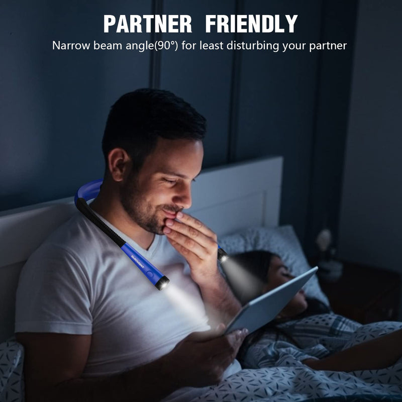 Glocusent LED Neck Reading Light, Book Light for Reading in Bed, 3 Colors, 6 Brightness Levels, Bendable Arms, Rechargeable, Long Lasting, Perfect for Reading, Knitting, Camping, Repairing Light Blue