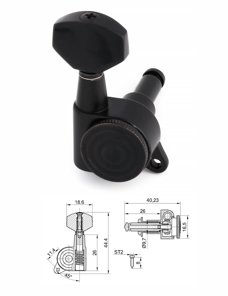 [AUSTRALIA] - Metallor Locking Guitar String Tuning Pegs 18:1 Gear Ratio Guitar Machines Heads Tuners Tuning Keys 3L 3R for ST TL LP SG Style Electric Guitar or Folk Acoustic Guitar Parts Replacement Black. 
