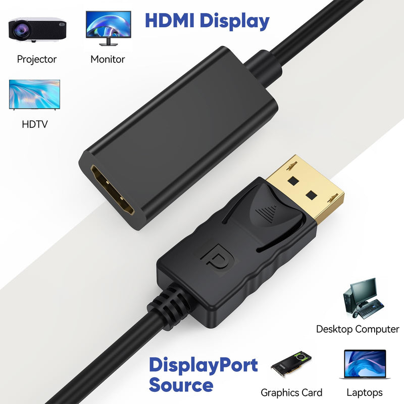 4K DisplayPort to HDMI Adapter 10 Pack, Display Port DP Male to HDMI Female Converter (Uni-Directional) Compatible with Laptop/Computer/AMD/NVIDIA, Monitor/HDTV/Projector black