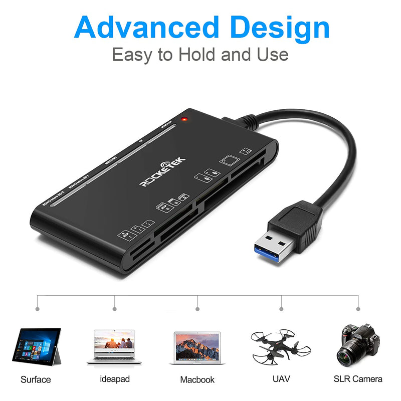 7-IN-1 Multi Card Reader, Rocketek USB 3.0 Memory Card Reader for SD/SDXC/SDHC/Micro SD/CF/XD/MS/MMC Camera Memory Card, 7 in 1 USB Card Reader/Writer(5Gbps) SD Card Reader for Mac OS,Windows,Linux RT-CR7