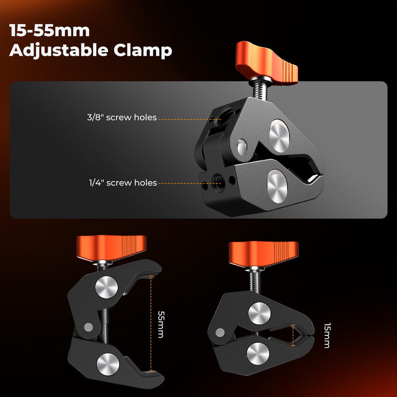[AUSTRALIA] - K&F CONCEPT 6" Magic Arm Clamp with Super Clamp, 360°Ballhead Articulating Mini Arm for Monitor, LED Light, Webcam, Action Camera 6" with Clamp 