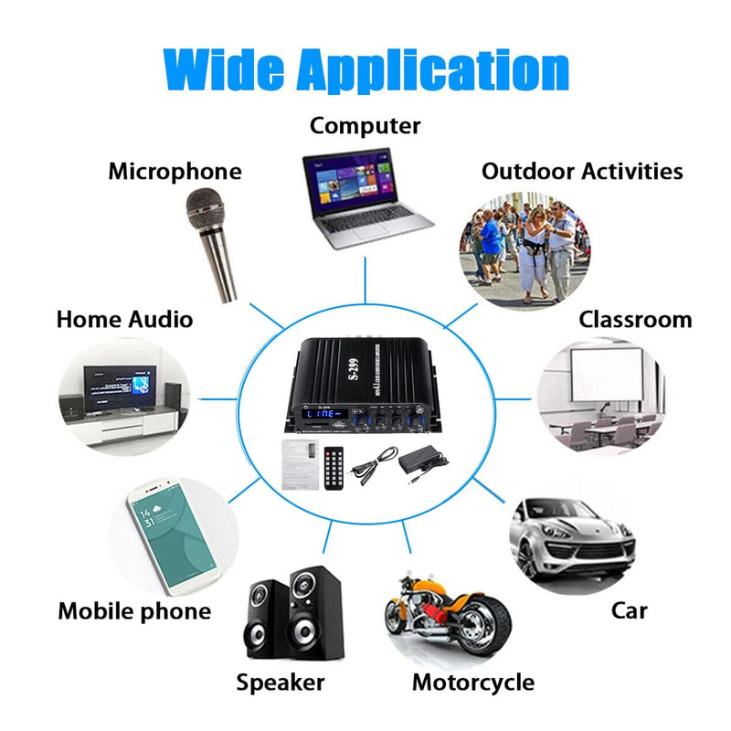 4.1 Channel Mini Audio Amplifier Receiver, Power Amplifier, Bluetooth 5.0 Amplifier, 50Wx4 + Active Subwoofer, Integrated Hi-Fi Loudspeaker Amplifier, Audio Reduction System for Car or Home 4.1 CH With Subwoofer (No FM)