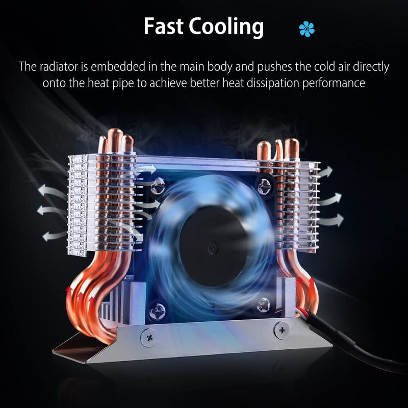 12V M.2 2280 SSD Heatsink with 40mm PWM Cooling Fan, Copper Heat Pipes and Thermal Pad, SSD Cooler for M.2 2280 NVMe & SATA SSD Only