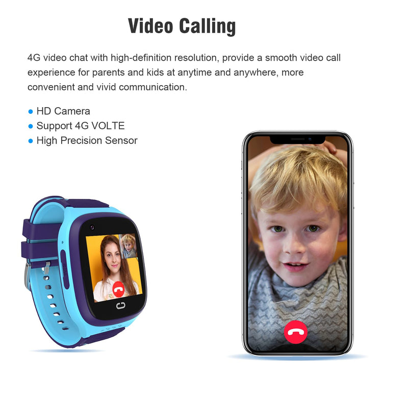 4G Kids Smart Watch GPS Tracker - Smartwatch with Two Way Call Video Calling 7 Puzzle Games Voice Chat SOS School Mode Pedometer Geo-Fence Touch Screen Alarm Clock Smartwatches for Boys Girls Blue