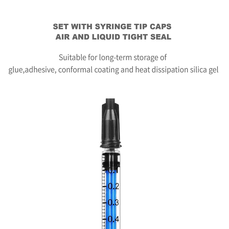 Pack of 36 1 ml plastic syringes + 36 needle-less measuring caps for refilling laboratory liquids and measuring animal feed oil glue 1 ml (36 pieces)
