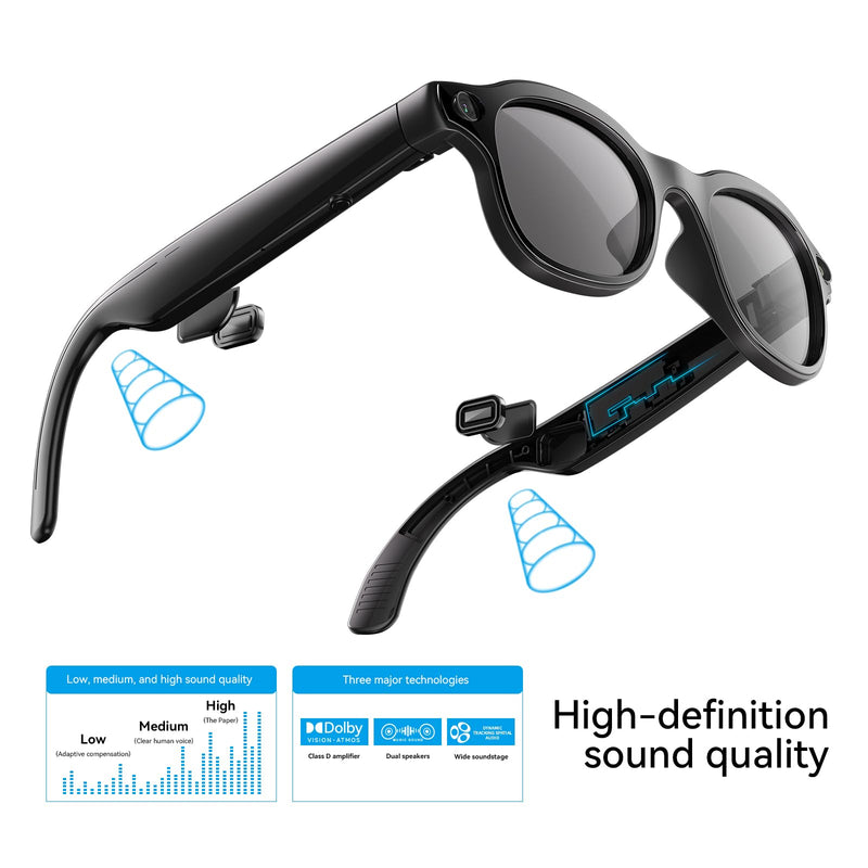 AI Smart Glasses with Camera,8MP Camera Glasses,1200P Video Record Glasses | Real Time Translation,AI Assistant,Object Recognition,Open-Ear Audio,Bluetooth,Replaceable Sunglasses Lenses for Men Women