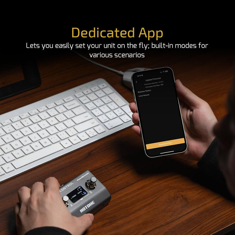 HOTONE Wireless MIDI Controller with Programmable Footswitches, Mobile App Ultra-Compact 12-Hour Battery Pulze Control EC-2(included 2 PCS Additional Footswitch Toppers)