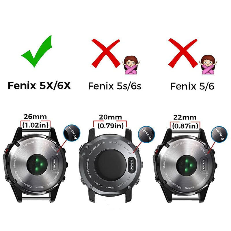 NotoCity Compatible Fenix 5X Band 26mm Width Soft Silicone Watch Strap for Fenix 8 Pro 47mm/8 51mm/Fenix 6X/Fenix 7X/Fenix 5X Plus/Fenix 6X Pro/Fenix 3/Fenix 3 HR/Tactix/Descent MK1/D2 Delta PX-6pcs Red+Slate+Black+Orange+White+Green