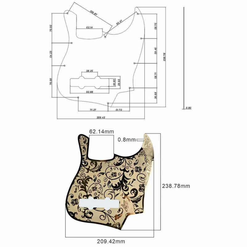 [AUSTRALIA] - Stainless Steel J Bass Pick Guard Scratch Plate 10 Hole Engraved Metal Bass Pickguard with Mounting Screws Compatible with USA/Mexican Standard FD Jazz 4-String Bass Parts(Gold) Gold 