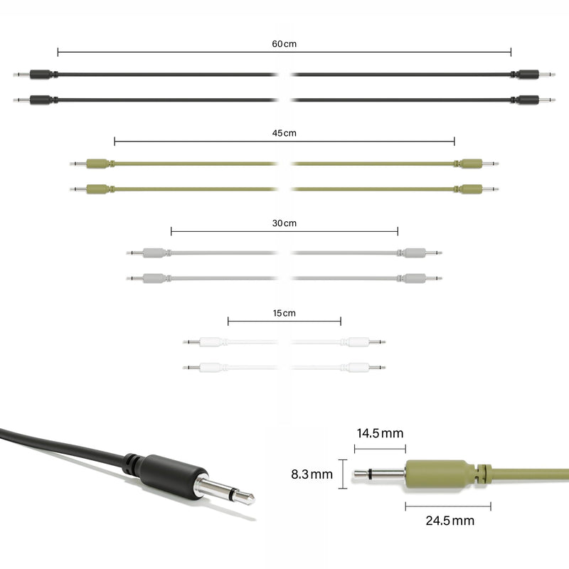8-Pack - Mono Modular Patch Cables TS 3.5mm 1/8 inch Eurorack Synthesizer [8A-Pack] 8A-Pack