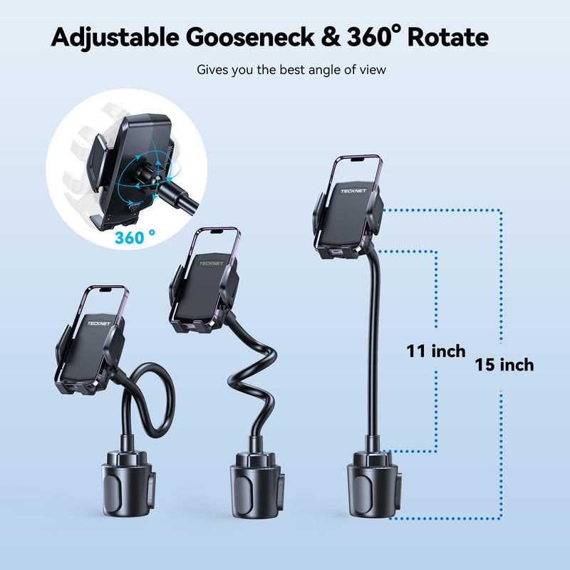 TECKNET Cup Holder Phone Holders, Adjustable Cup Holder Phone Mount | Flexible Gooseneck with Expandable Base for Stable Hands-Free Navigation and Driving Fits Most Car Cup Holders and All phones