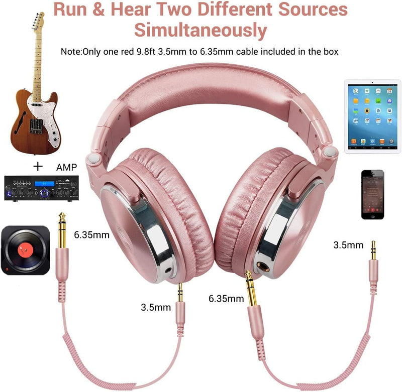 OneOdio Over Ear Headphones for Women and Girls, Wired Bass Stereo Sound Headsets with Share Port and 50mm Driver Rose Gold Headsets with Mic for PC Phone Laptop Guitar Piano Mp3/4 Tablet (Pink) Pink One Size