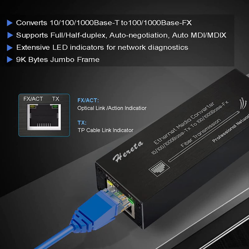 Gigabit Fiber Media Converter, Single Mode LC Fiber to Ethernet Converter for 10/100/1000Base-Tx to 100/1000Base-Fx with a SFP MMF 1310nm Module, SFP to RJ45, up to 20km