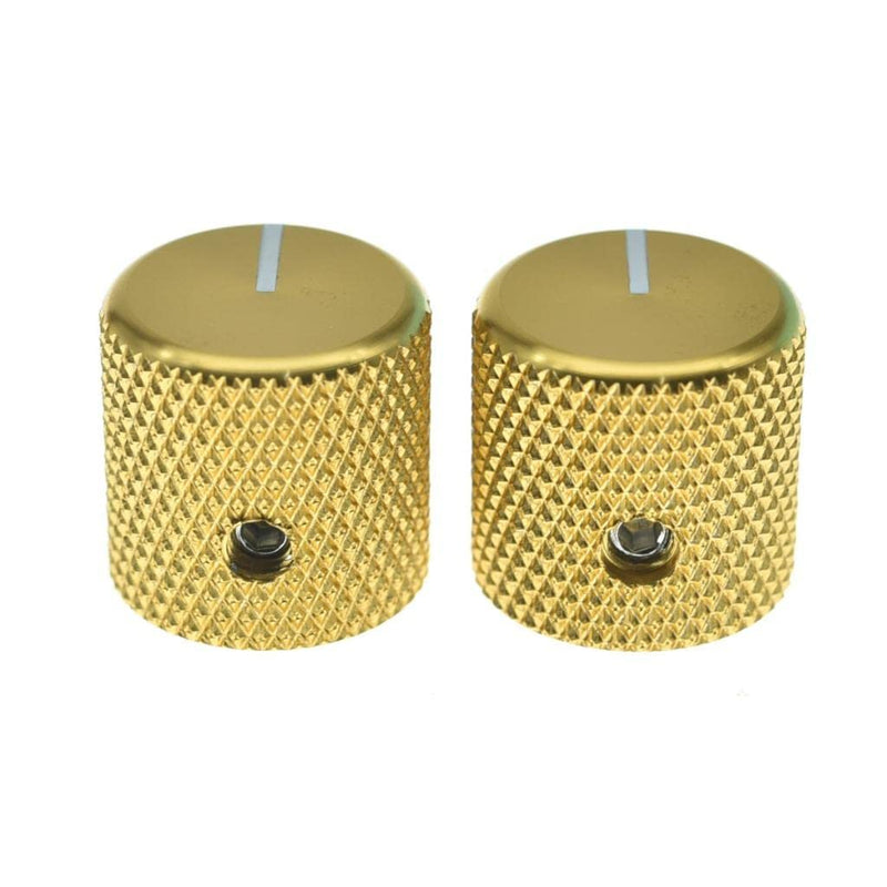 [AUSTRALIA] - KAISH Set of 2 Aluminium Metal Flat Top Guitar Bass Knobs Guitar Volume/Tone Control Knobs 1/4" Universal Potentiometer Pot Knobs with Indicator Line for Tele/Telecaster Gold 