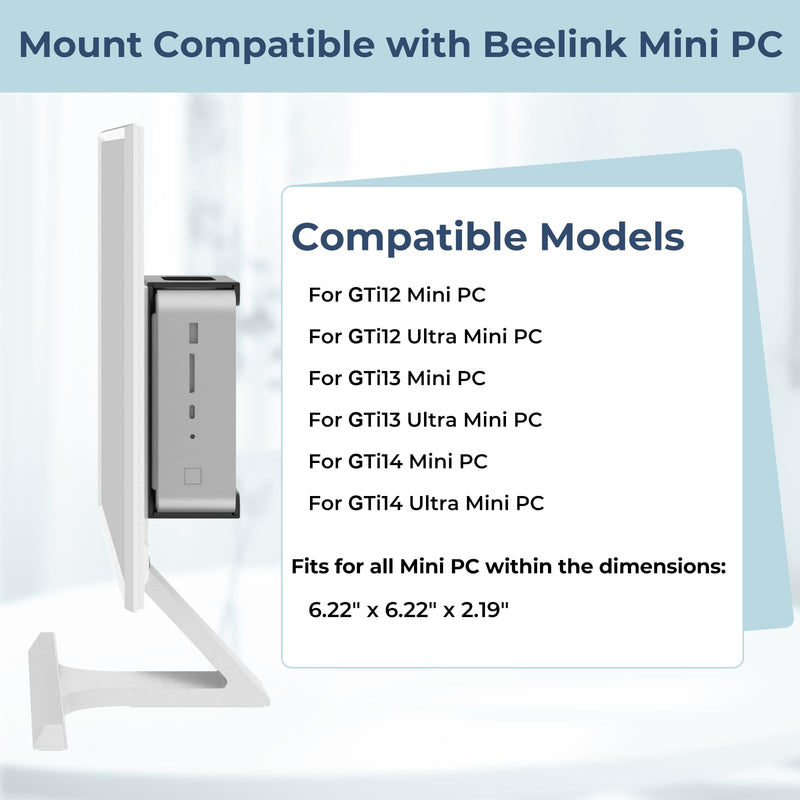 Mini PC Vesa Mount Compatible with Beelink GTi12, GTi13, GTi14, GTi12 Ultra, GTi13 Ultra, GTi14 Ultra Mini PC, Vesa/Wall/Under Desk, Mount for Beelink, Easy to Install, with Holder, Black