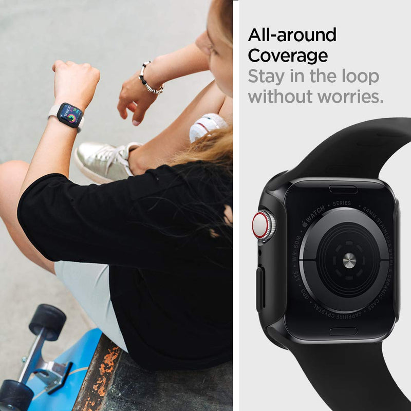 Spigen Thin Fit Case and Lite Fit Band Designed for Apple Watch Bands 44mm Series SE3/SE2/6/SE/5/4 - Black