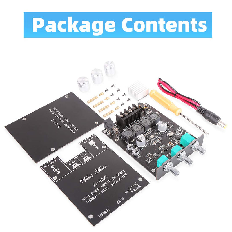 ZK-502T Bluetooth Amplifier Board with Treble and Bass Control, TPA3116D2 50W x 2, DC:9-24V, Bluetooth 5.0 AMP Board for Home Passive Speakers