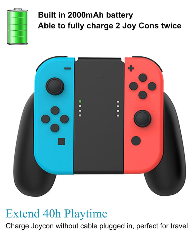 [AUSTRALIA] - KINVOCA Charging Grip with 2000mAh Battery, 2-in-1 Comfort Grip for Nintendo Switch Controller, Controller Charger with 32in USB-C Cable, Power & Charge Indicators, Overcharge Protection Grip for Original Controller ONLY(2000mAh Battery) 