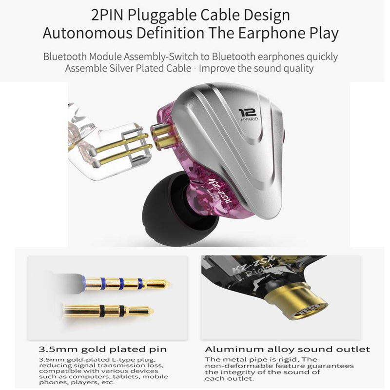 Kinboofi KZ ZSX 6 Drivers Earbuds Headphone,KZ Gaming Wired Headphone, 5BA 1DD HiFi IEM Earphone in Ear Headset with Detachable 2 Pin Cable for Audiophile (Gyan with Microphone)