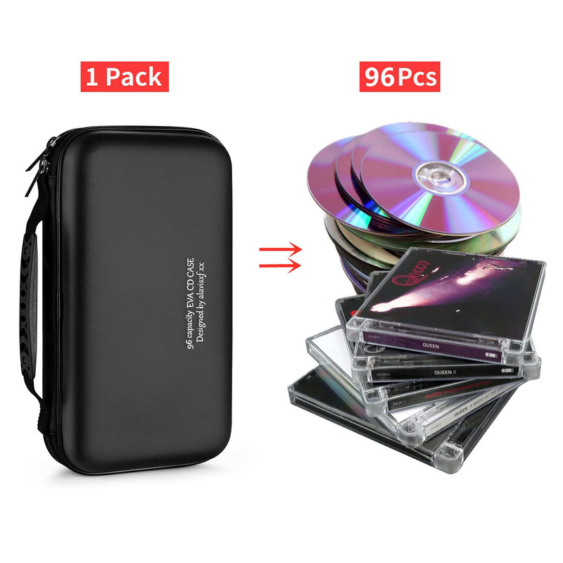 DVD Case, EVA CD Case Holder Storage Organizer Portable Protective DVD Wallet Holder for Car 96 Capacity Black96