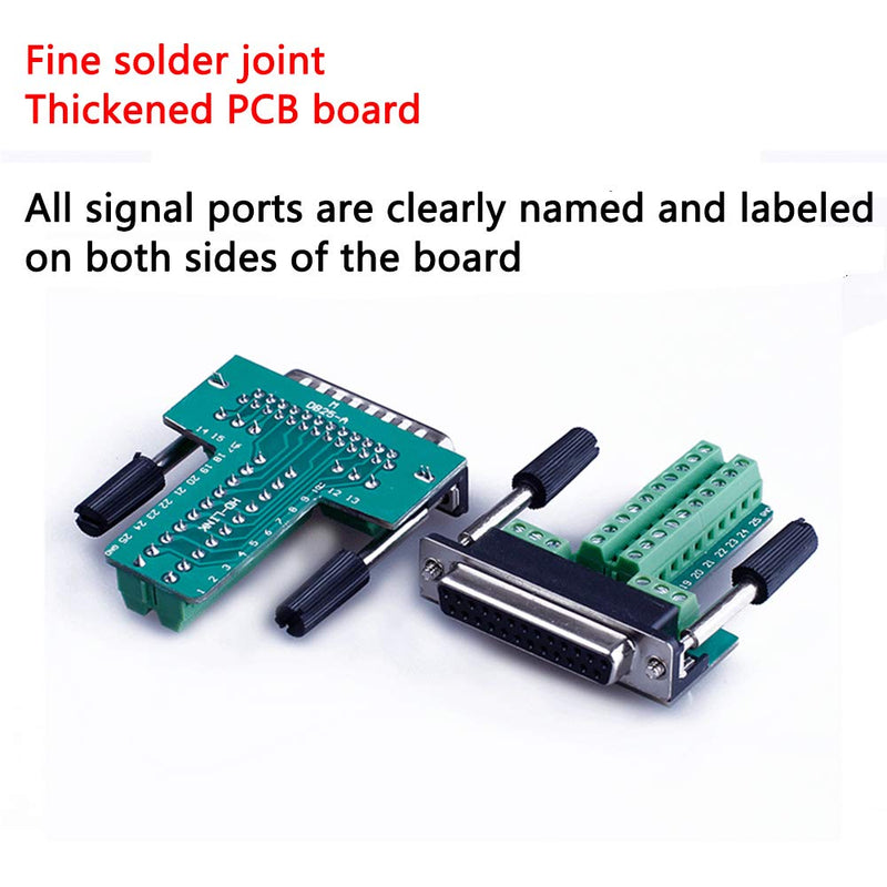 ANMBEST 2PCS DB25 Solderless Connector, RS232 D-SUB Serial to 25-pin Port Terminal Male Adapter Breakout Board with Case Long Bolts Nuts 2PCS Male