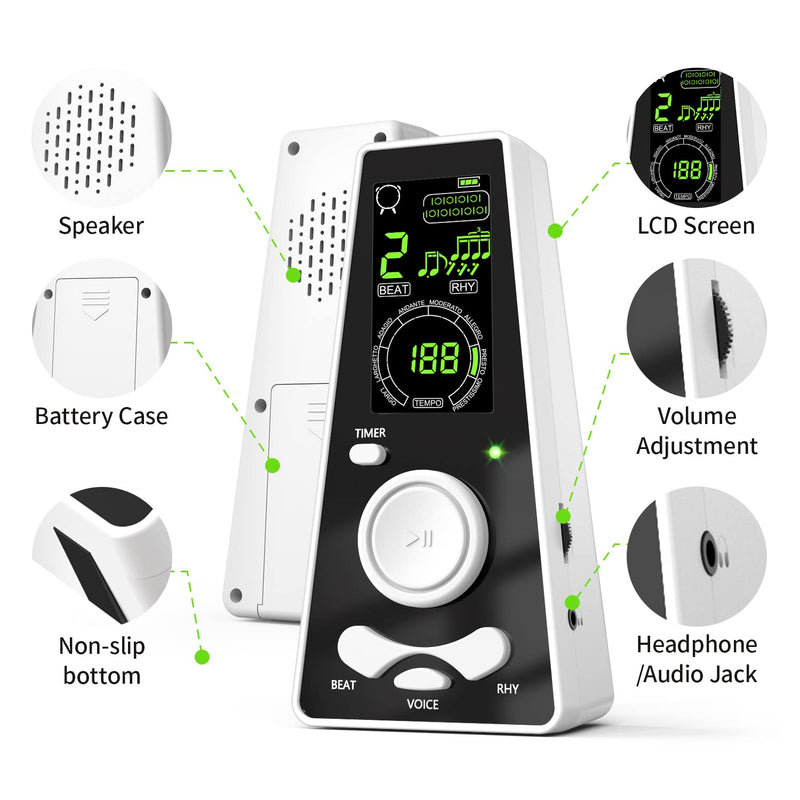Electronic Digital Metronome for Musicians Piano Guitar Violin Instrument Vocal Counting Timer & Volume & Beat Speed Adjustable Universal Macaron Purple