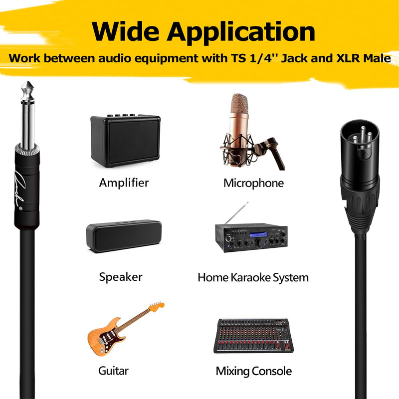 Ranch 2Pcs 25ft Male XLR to 1/4 TS Mono Jack Microphone Cable Quarter Inch to XLR Male Unbalanced Interconnect Cable - Black 2 Pack 25 Feet