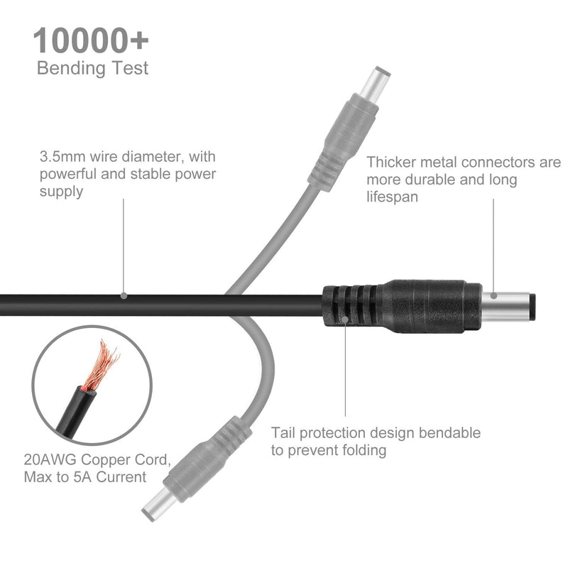 Onite 6.6ft Male to Male Extension Cord, DC 5.5x2.1mm Power Adapter Cable, for LED Strip, Surveillance Camera, CCTV Security Camera, LED Display, IP Camera, DVR, Router, Invoice Printer, 2-Pack 5.5x2.1mm Male to Male 6.6ft 2-Pack